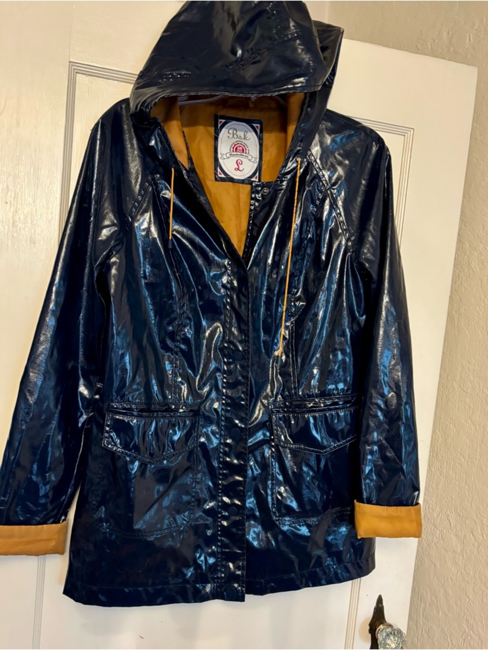 Navy Gloss Rain Jacket with Mustard Lining BSK
